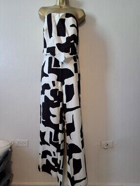 Strapless Wide-Leg Jumpsuit in Black & White